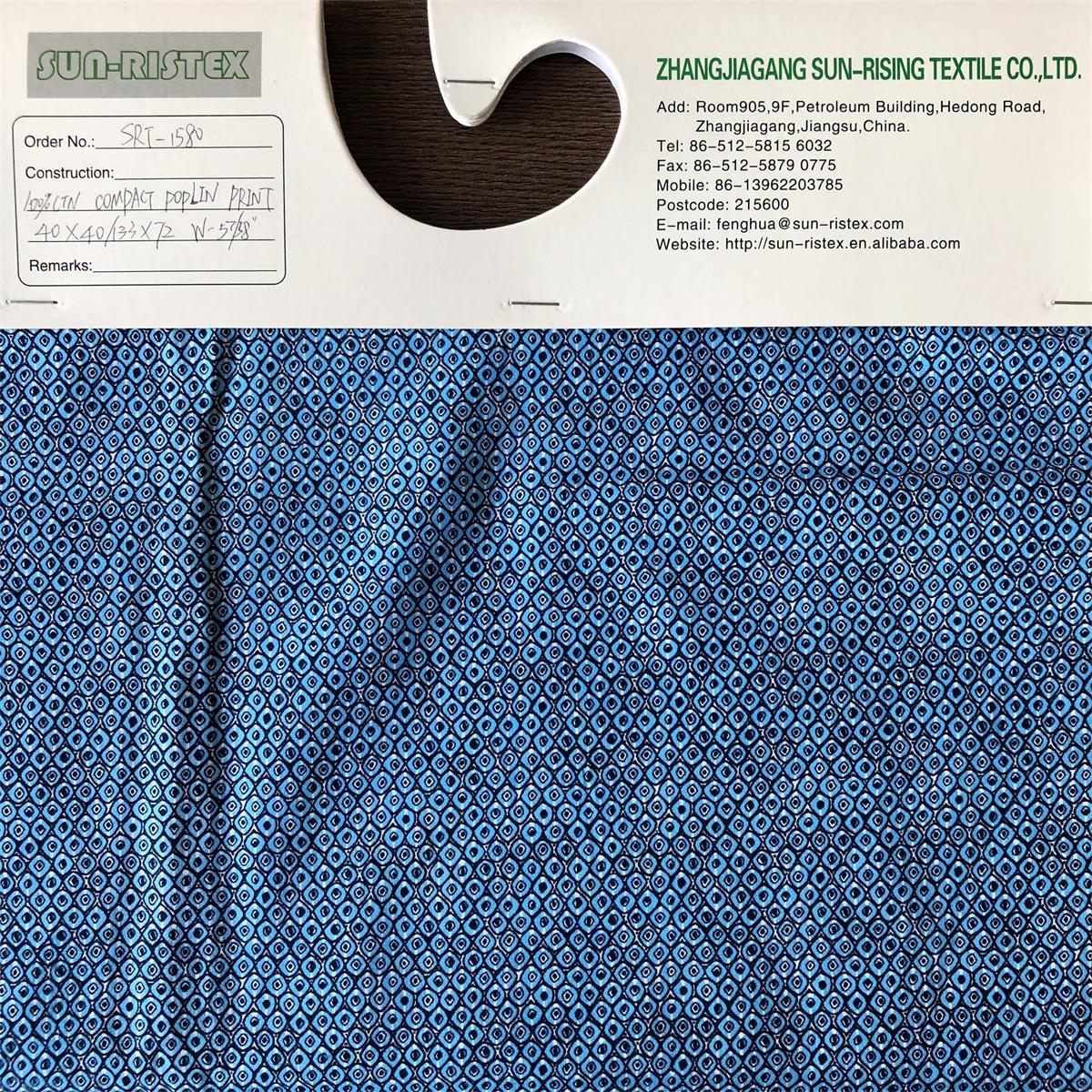 Hot Sun-rising Textile Cotton fabric 40S compact yarn for men's casual shirts 100% cotton poplin printed shirts woven fabric