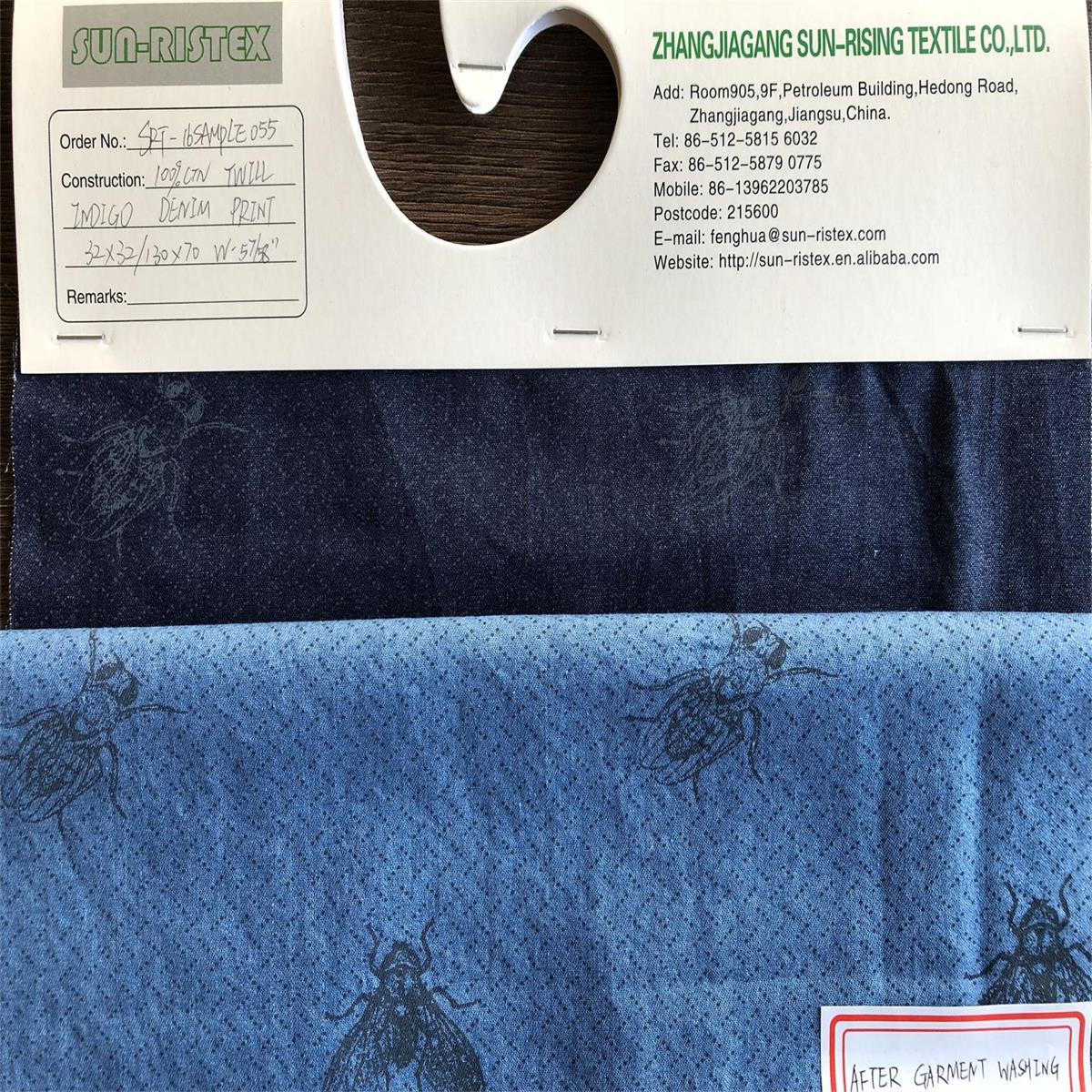 Fashion design Denim Fabric by indigo yarn woven for men's casual shirts 100% cotton twill denim printed shirts woven fabric
